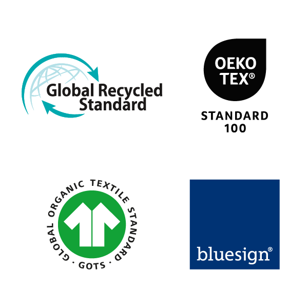 Certifications de matières écoresponsables comme GRS, OEKO-TEX, GRS, Bluesign